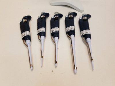 Lot 5 Gilson Pipetman Pipette Set Pipet Variable  P20 P1000 P200 W/Stand
