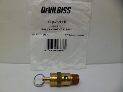DEVILBISS TIA-5110 RELIEF VALVE FACTORY SET & SEALED 110 PSI.1/4''NPT. BRASS NOS