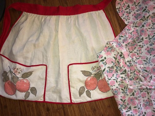 3  Vintage Aprons Theatre Costume Flour Sack Style