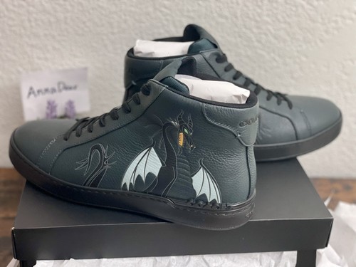 Pre-owned Coach Disney X  Clip High Top Sneaker With Maleficent Dragon Motif Cc730 In Green