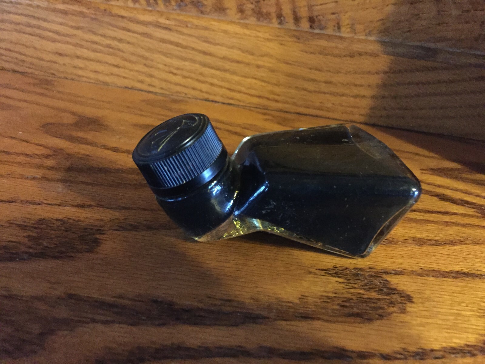 Vintage Glass Ink Bottle - Unique Shape - No. 72 S - Pelican Image on Top Cap