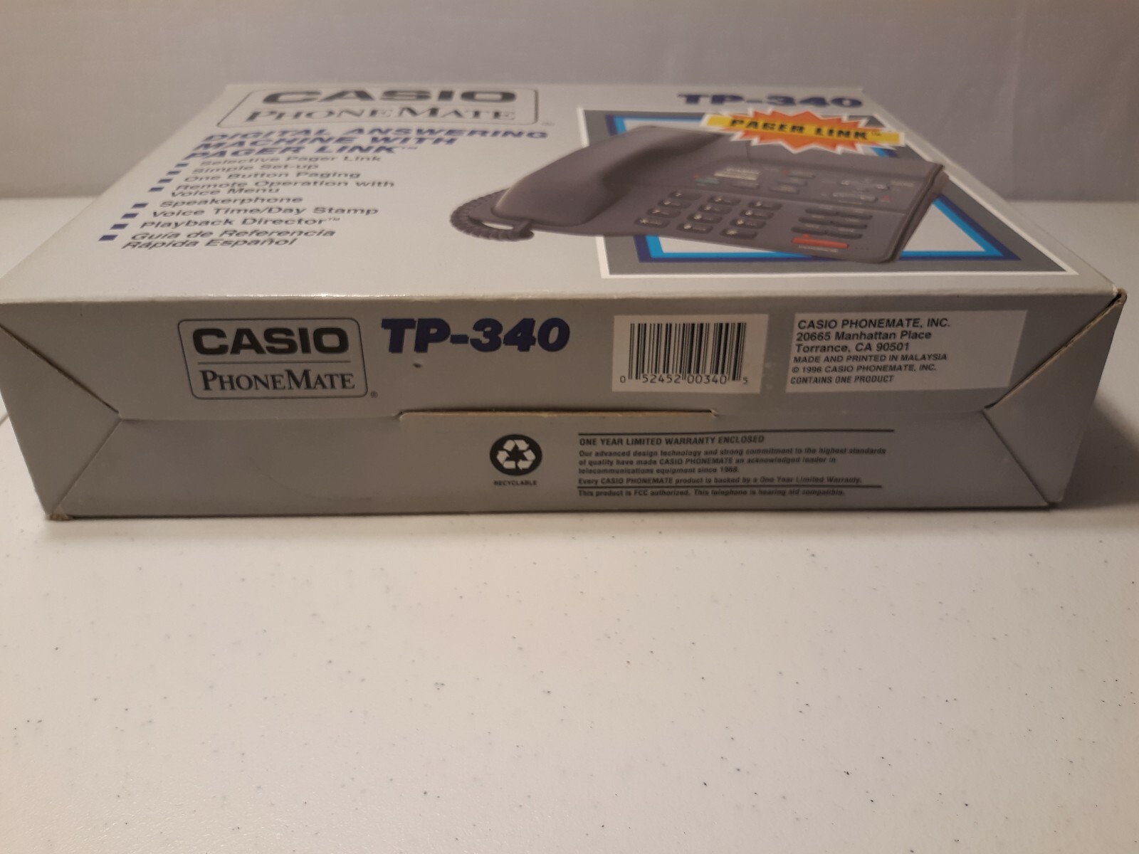 Vintage Casio PhoneMate TP-340 Digital Answering Machine W/Pager new box is open