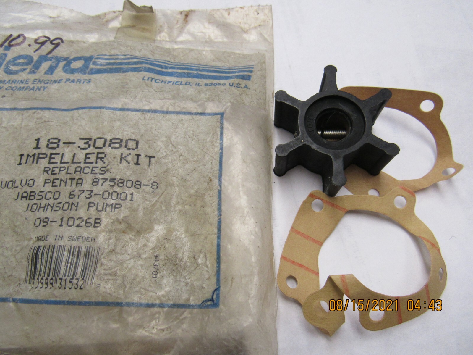 NEW SIERRA VOLVO PENTA JABSCO WATER PUMP IMPELLER 18-3080
