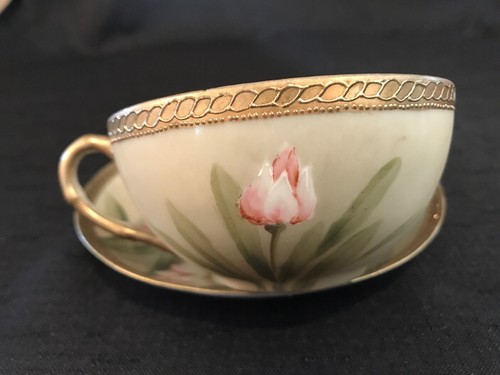 Teacup and Saucer, Tulips, Handpainted