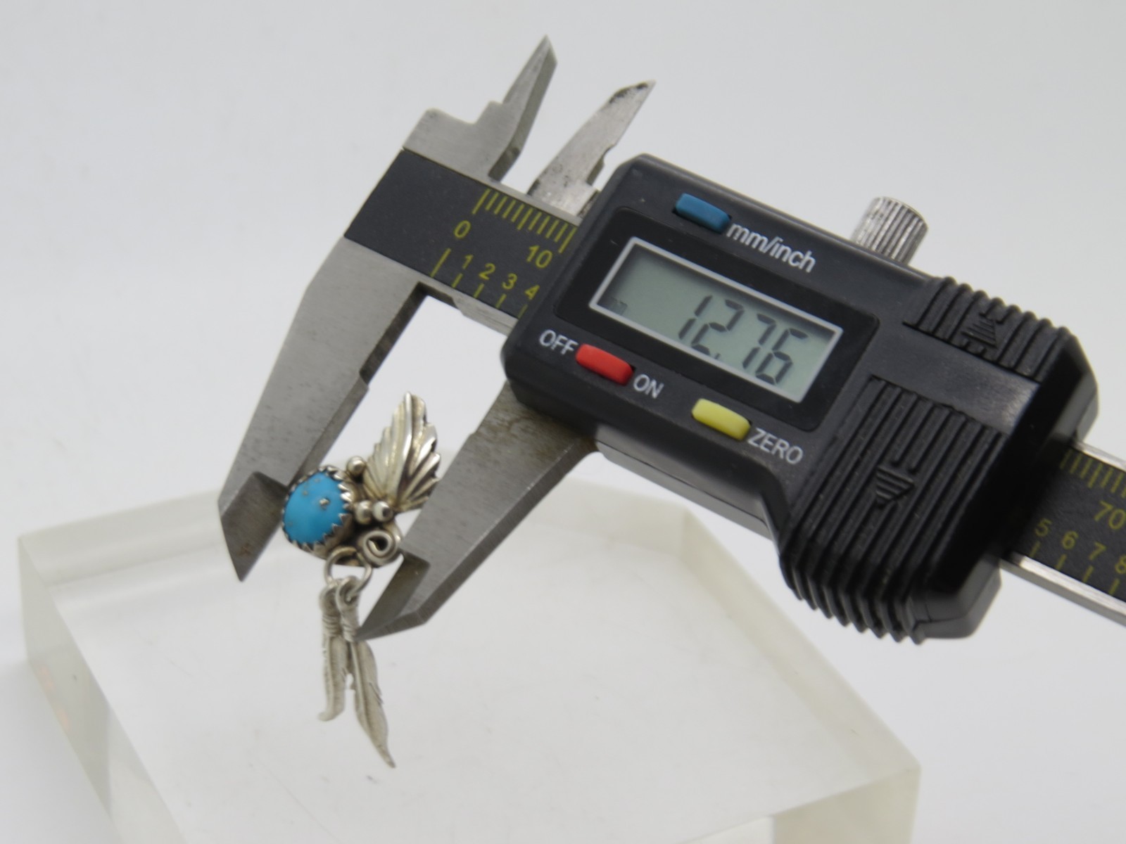 Vintage Blue Turquoise w/ Southwest Feathers Sterling Silver Pierced Earrings E