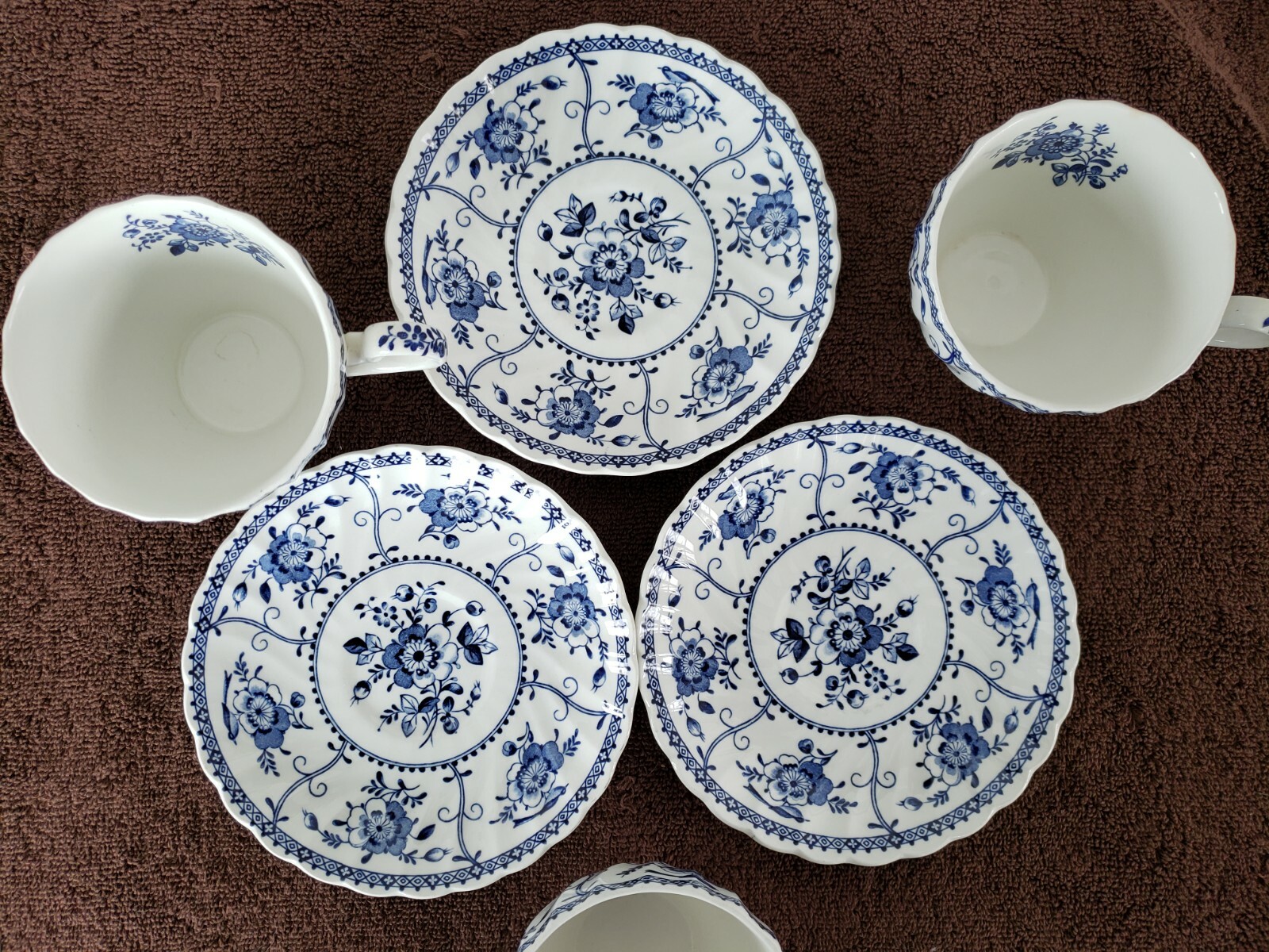 3 Sets Vtg Johnson Bros England INDIES Ironstone Cup & Saucers Blue and White