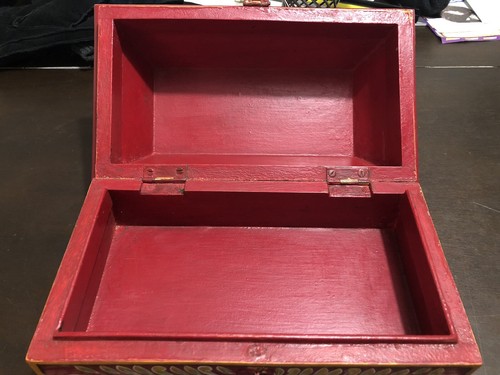 Hand-Painted 2007 Global Bazaar Red Folk Art Patterned Primitive Tiered Box