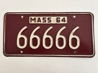 1964 Massachusetts License Plate Rare Repeating Number 6's 66666