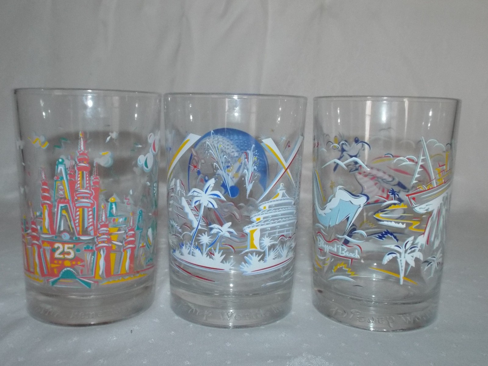 1996 Set of 3 McDonald's Walt Disney World 25th Anniversary Glass Mickey Goofy