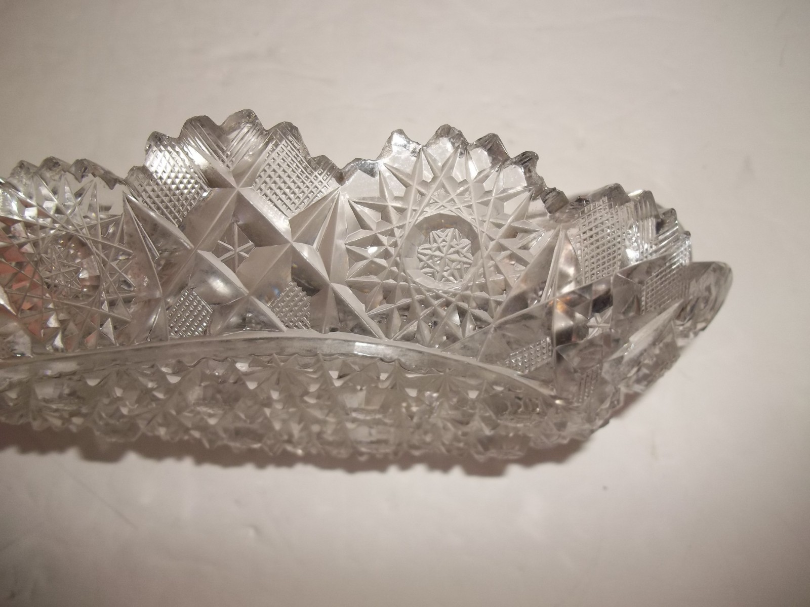 Antique ABP Cut Glass Crystal Long Handled Bon Bon Nappy Dish Star File Victoria