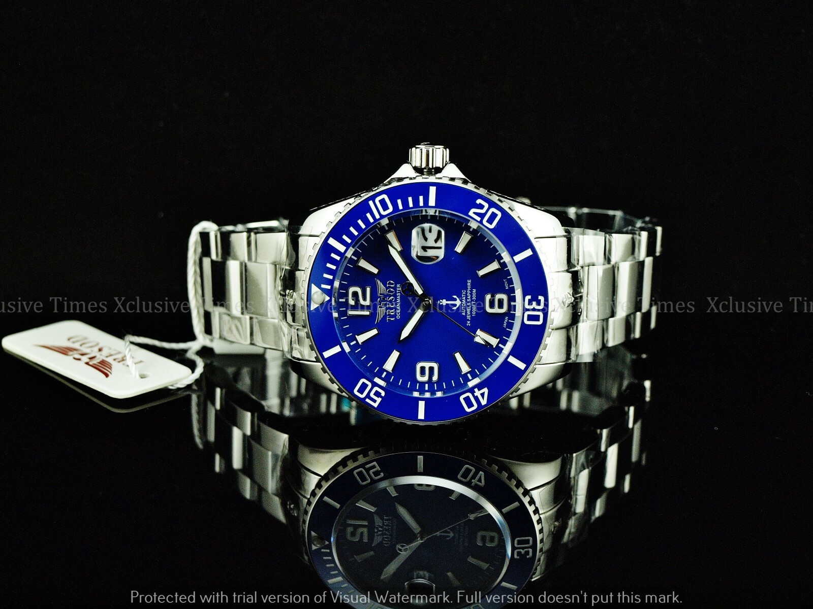 Pre-owned Tresod Men Super Luminous Ocean Master Sapphire Crystal Ceramic Bezel Auto Watch In Blue Ss