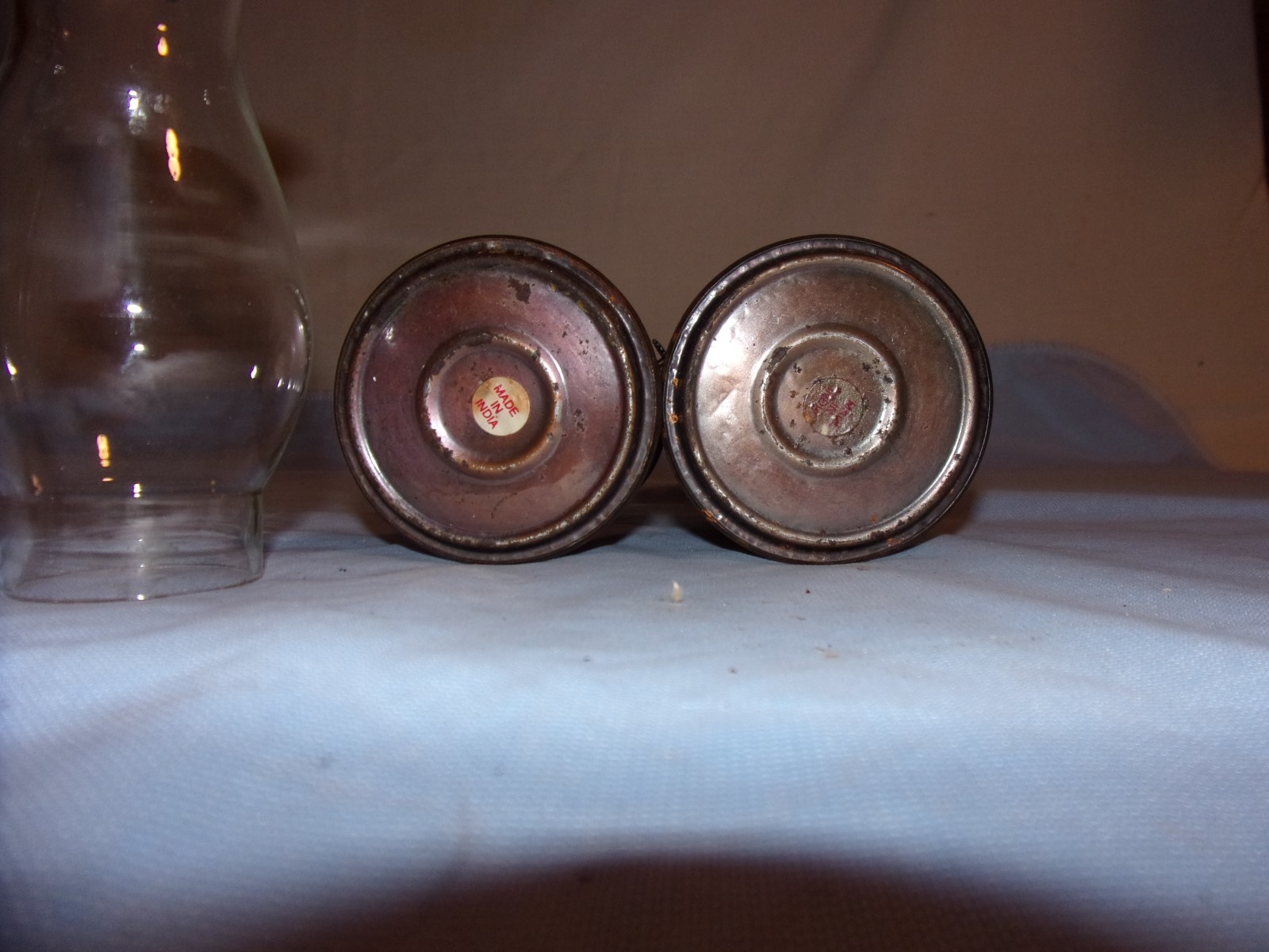 Two Petite Brass Oil Lamps/One Petite Clear Ruffled Chimney Made in India(INDIA)