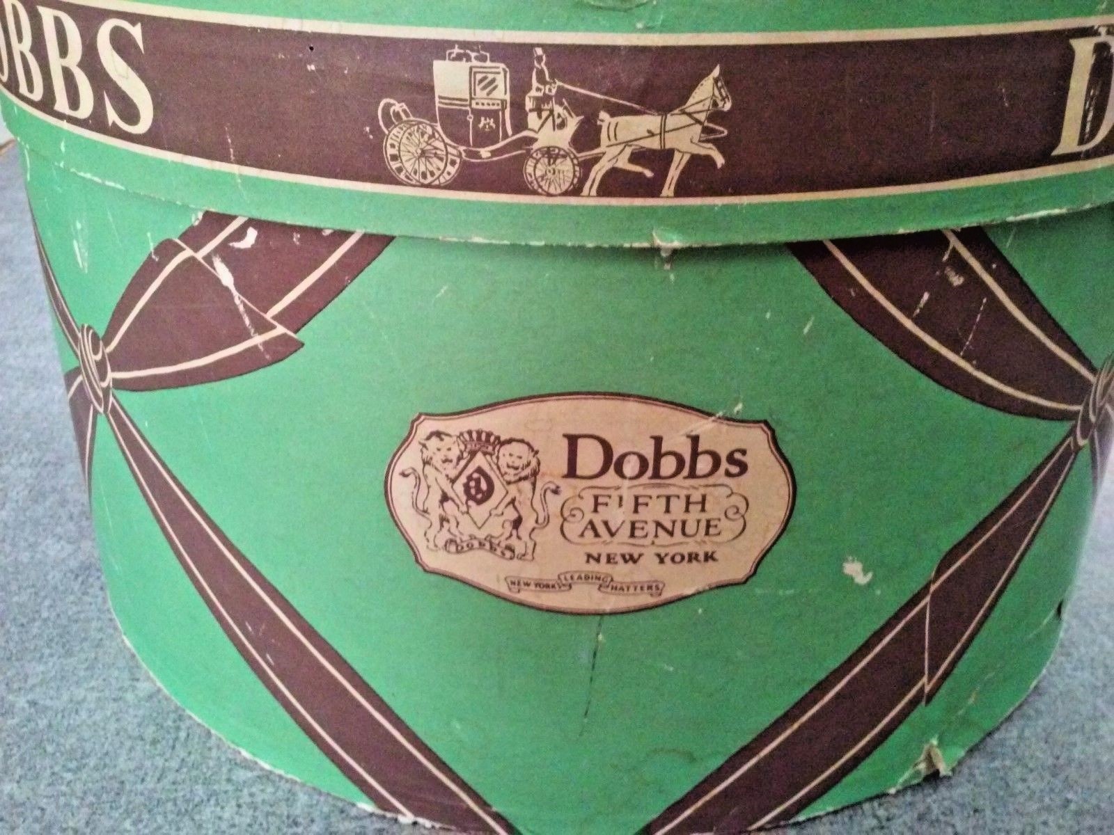 Vtg Dobbs Fifth Avenue NYC Green & Brown Cardboard Hat Box RARE