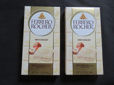 (2) Packs Of Ferrero Rocher Fine White Chocolate Hazelnut Bars 3.1 Oz Each !