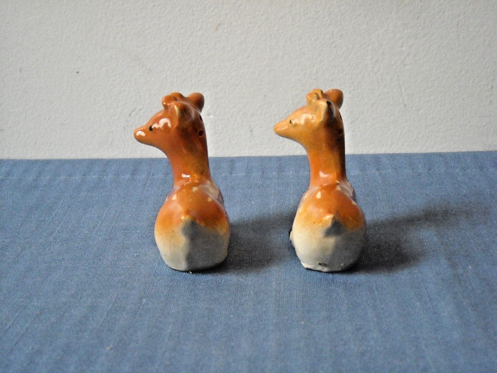 Occupied Japan Deer Fawn Salt & Pepper Shakers Ceramic Figures Marked on Bottom
