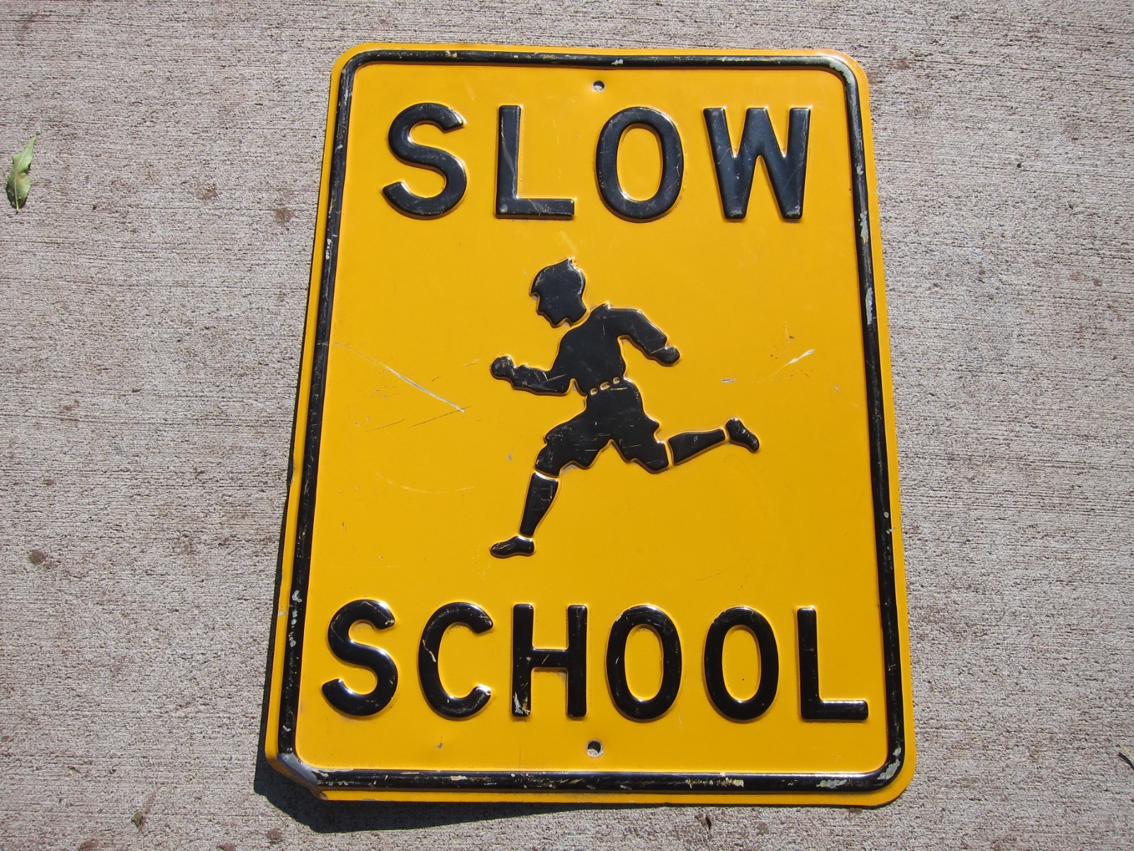 VINTAGE ORIGINAL SLOW SCHOOL EMBOSSED STEEL TIN SIGN STREET ROAD CHILDREN 1950'S