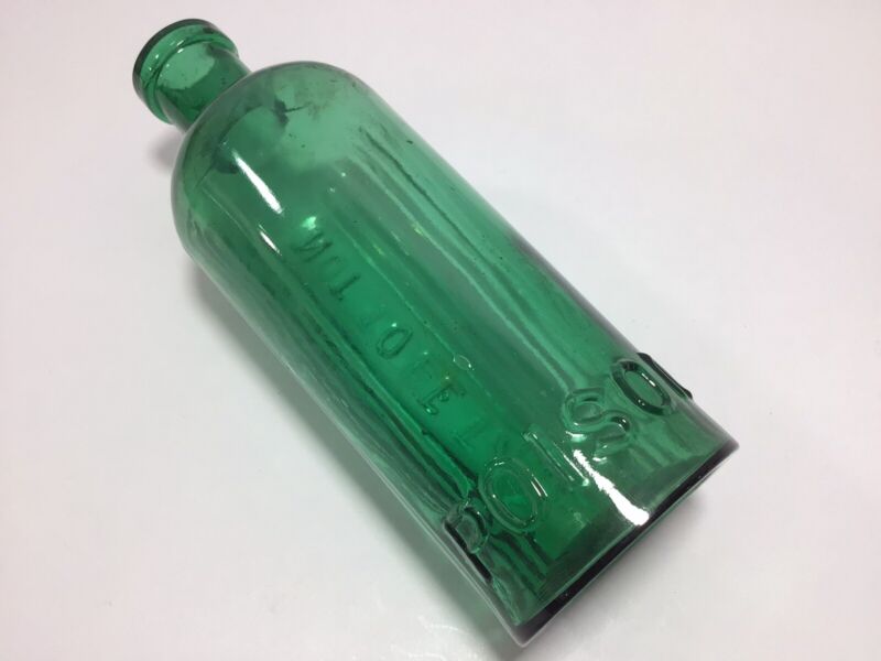 Scarce UNUSUAL GREEN SAUNDERS PATENT Liverpool 4oz CIRCULAR Old Poison Bottle