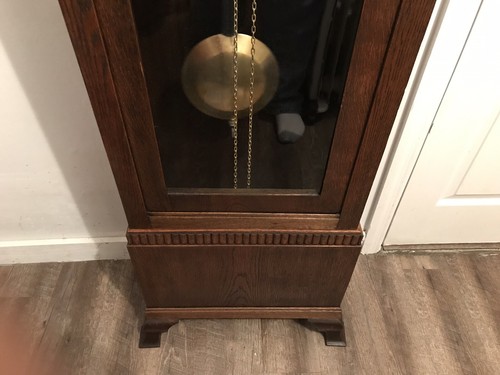 Round Top German Grandfather Antique Clock Hand Carved Case Bim Bam Striking