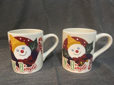 2 New Mr Bingle Snowman Ironstone Coffee Christmas Mug Set by Nobel Excellence