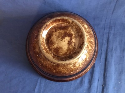 Antique Bennington Pottery Rockingham Spatterware Glaze Yellow ware banded bowl