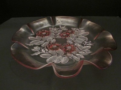 Shallow Glass Bowl with textured floral pattern on the bottom