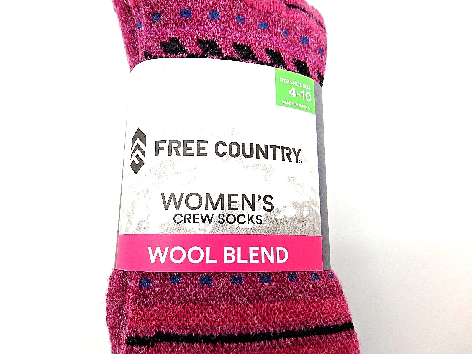 Free Country Women's Wool Blend Crew Socks Berry Stripe 4 Pack