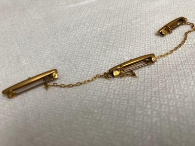 Vintage 10 Karat Solid Gold Sweater Pin 3 piece with Chain & Pearls