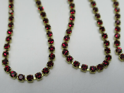 2mm Siam Ruby Red Rhinestone Chain - Brass Setting - Deep Red Czech Crystals