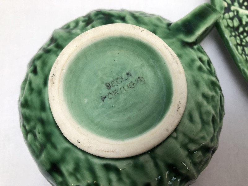 Secla Majolica Pottery Portugal Green Cabbage Cup & Saucer