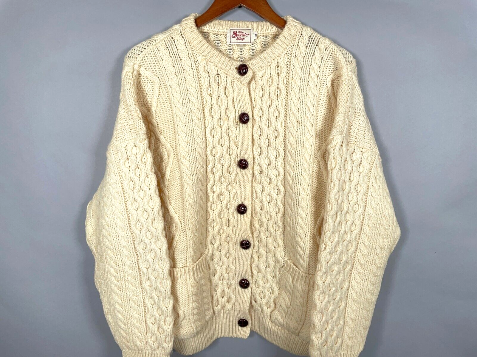 VTG Sweater Shop Wool Cable Knit Cardigan Women's Medium