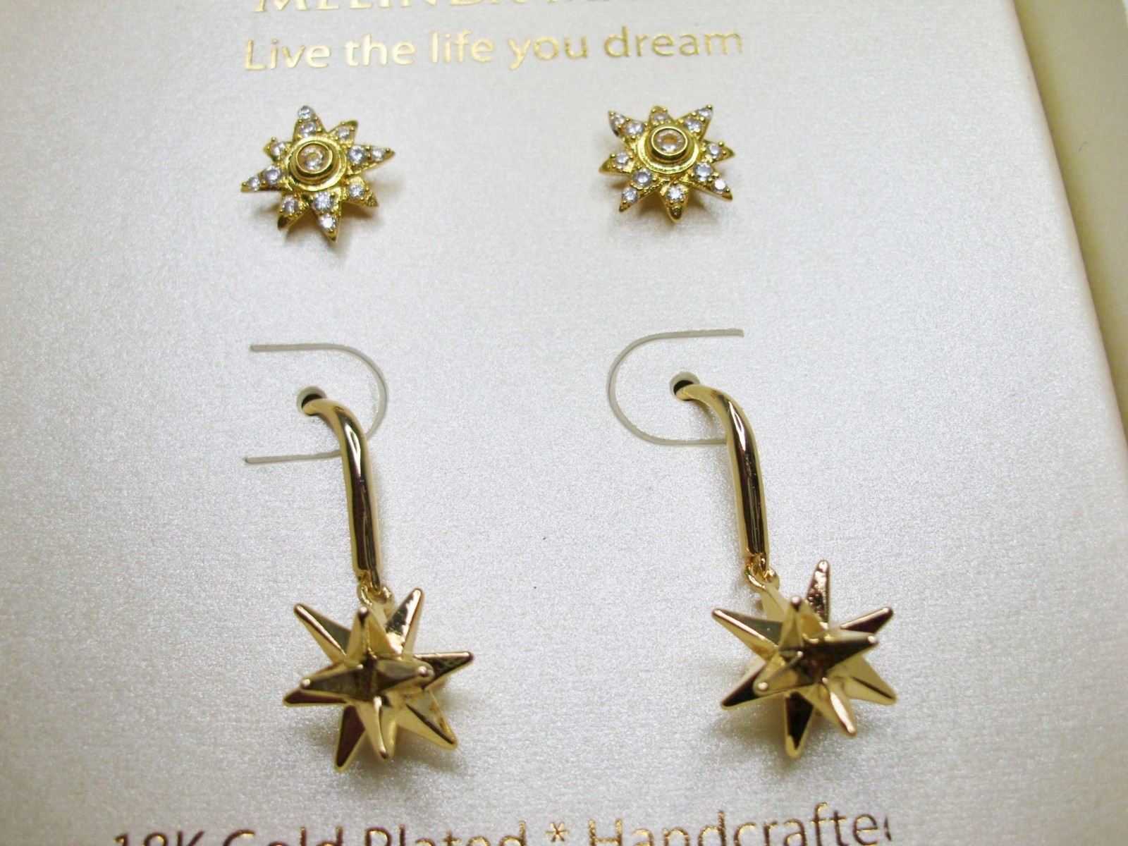 Melinda Maria 18K GP 3D Star Drops and Star Stud Earrings