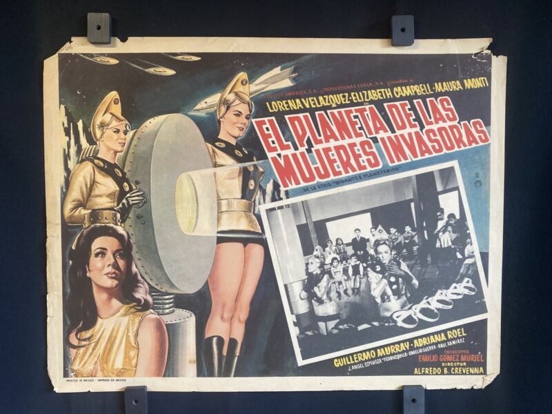 1966 PLANET OF THE FEMALE INVADERS Original Mexican Movie Lobby Card 16"x12"