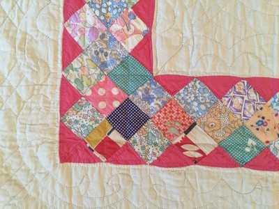 VINTAGE 1930 BIRCH CREEK SQUARE IN PATCHWORK QUILT HANDMADE ART NEVER USED PINK