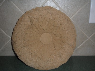 Vintage Tan light brown Corduroy Tufted Braided Edge Single Button Throw Pillow