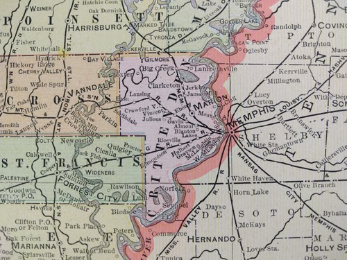 Vintage 1901 ARKANSAS Map Old Antique Historic HOT SPRINGS VANNDALE MARION MAPZ