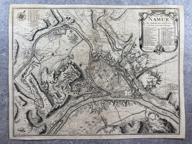 Gravure Carte Plan De Namur Du ChÃ¢Teau Avec Ses Forts. De Beaurain, Incelin 1740