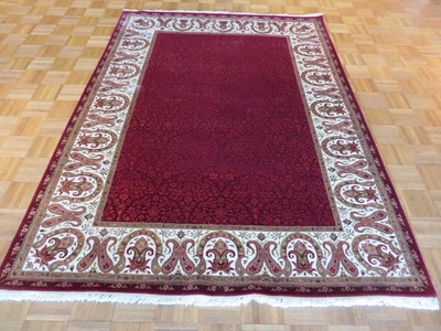 5'6 X 7'6 Hand Knotted Red Fine Tone on Tone Agra Oriental Rug Wool & Silk G3155
