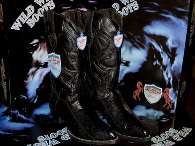 Pre-owned Wild West Boots Wild West Black Genuine Ostrich Leg Western Cowboy Boot J-toe (ee+) 2990505