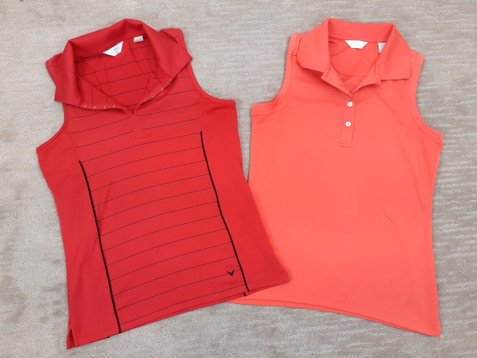 Callaway Women's M Golf Top's Peach Red Striped Sleeveless
