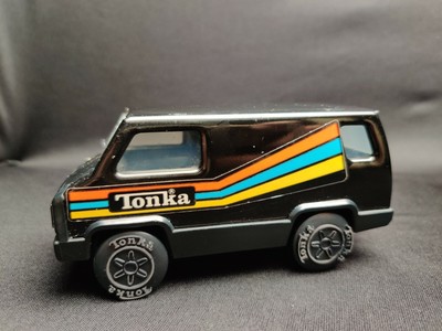 1979 TONKA 5 1/2'' Black Van with Stripes Orange, Blue and Yellow 