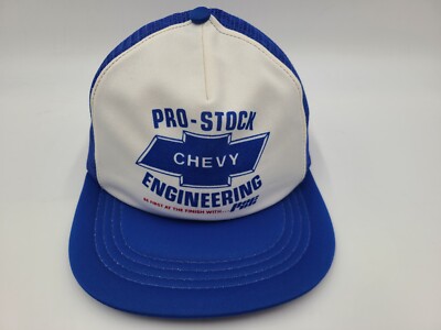 Vintage Chevy Pro Stock Engineering Mesh Snapback (Seems Small) Hat Cap Men Blue