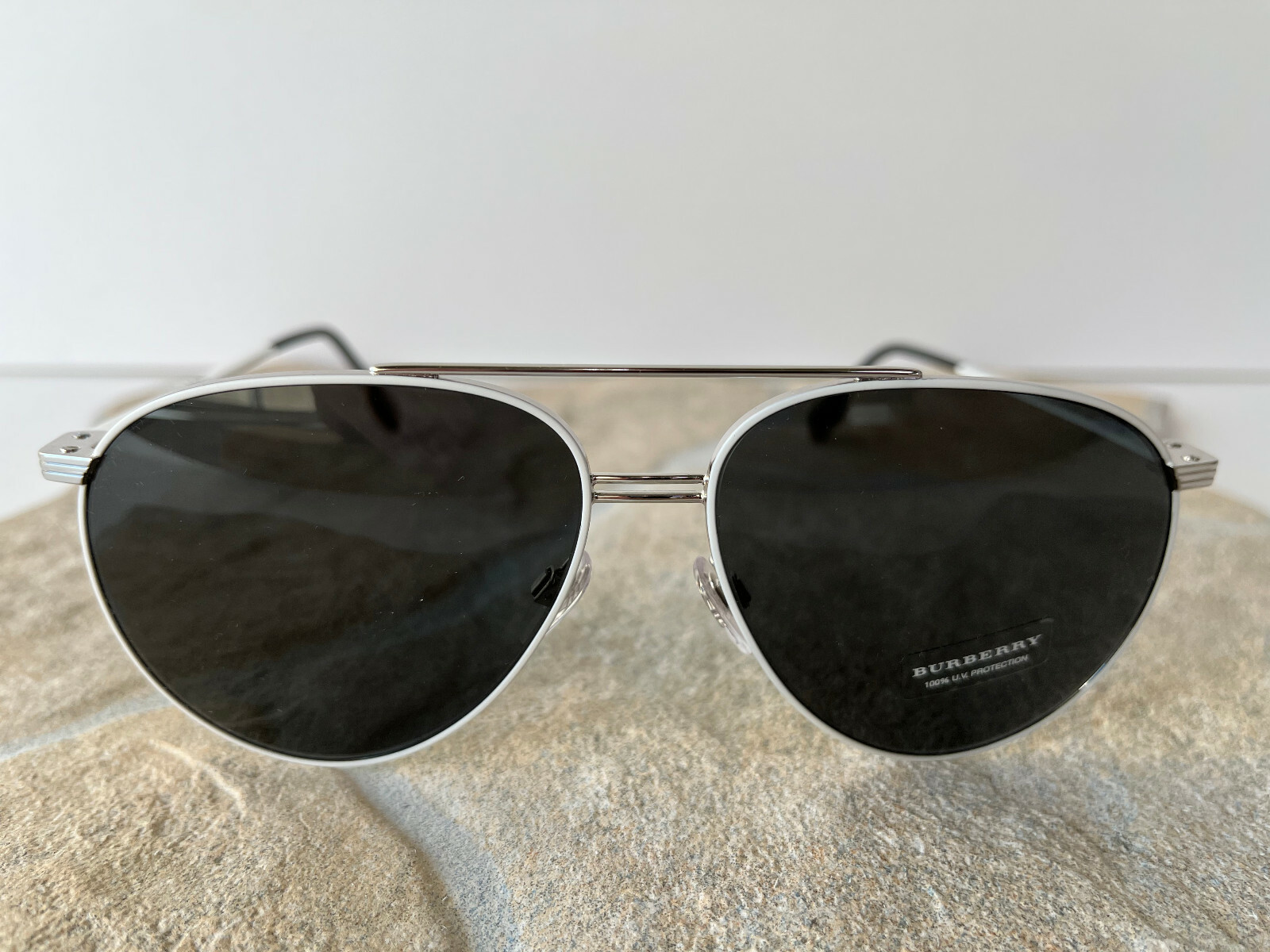 Pre-owned Burberry 3108 Sunglasses Color White Silver 129487 In Gray