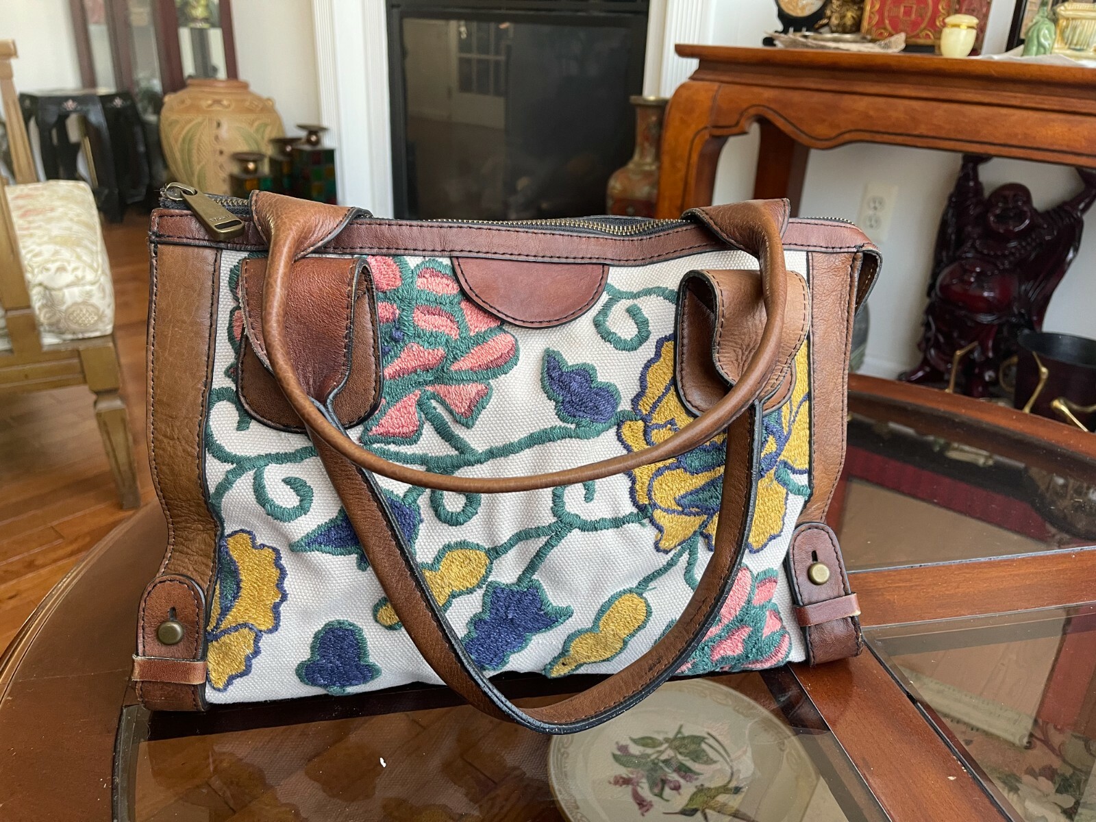 FOSSIL フォッシル　蝶々　切手　レトロなバッグ FOSSIL ショルダーバッグ バッグ フォッシル サッチェルバッグ