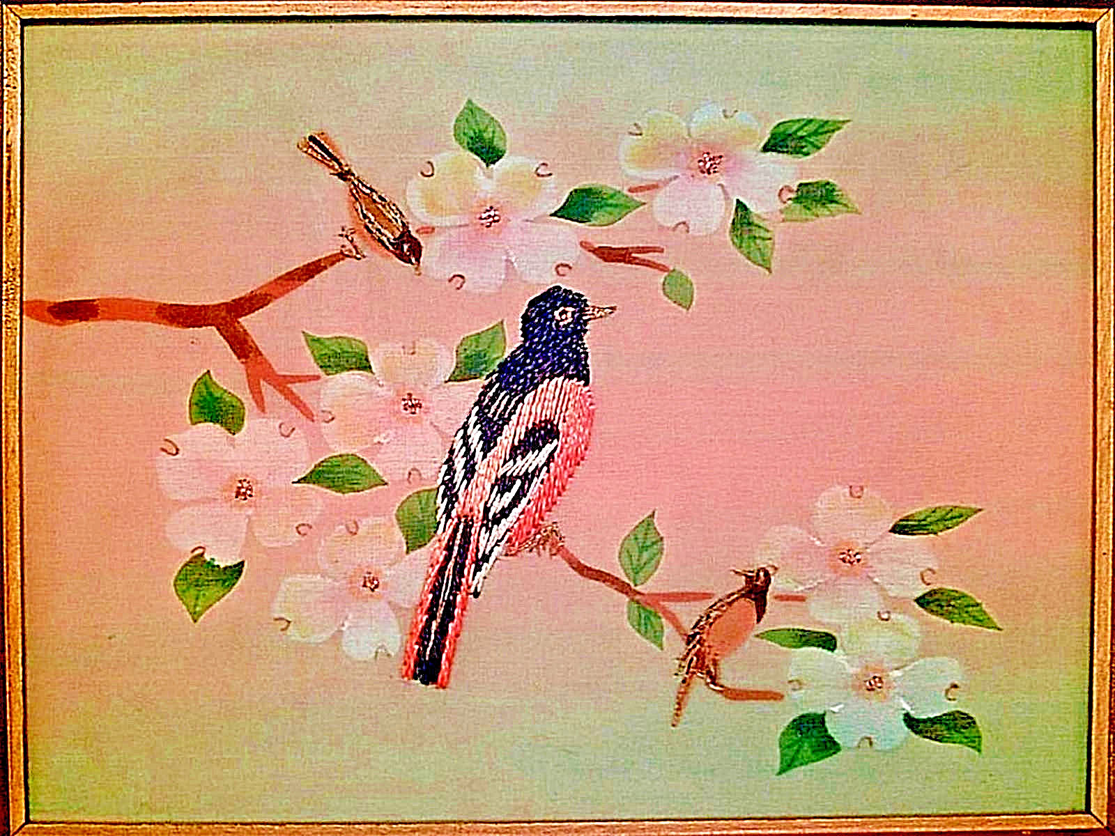 VTG! 1965 Embroidered Painted Framed 