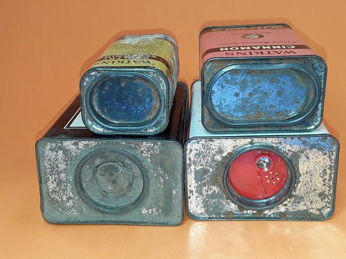 Lot of 4 Spice Tins ~ Watkins Cinnamon Standby Pepper Sexton Mustard