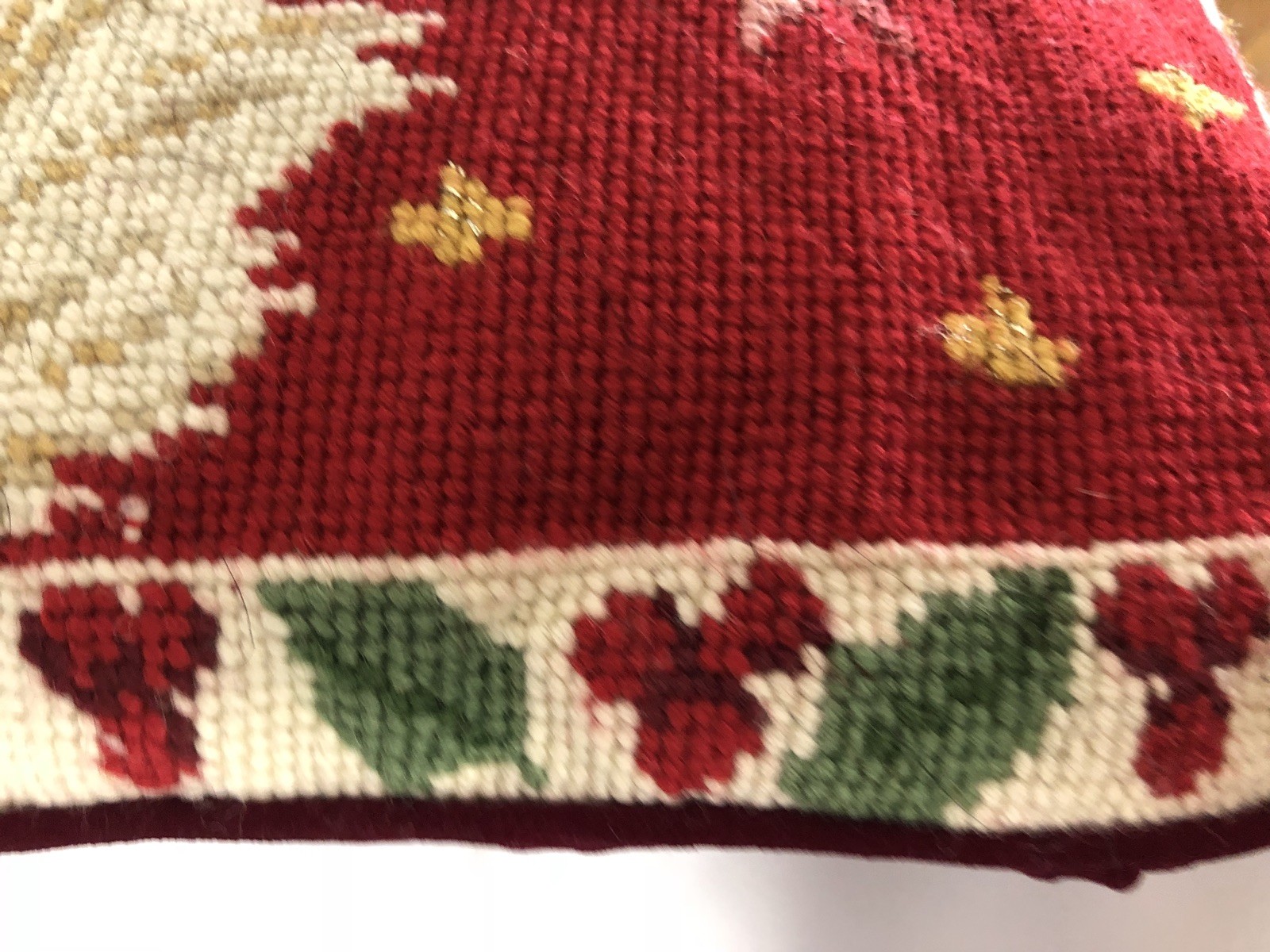 VINTAGE Needlepoint  Holiday/Christmas Pillow-stocking Bear 13 X 13 Velvet Zip
