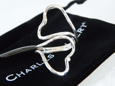 New Charles Albert Sterling Silver 925 Double Heart Large Adjustable Ring