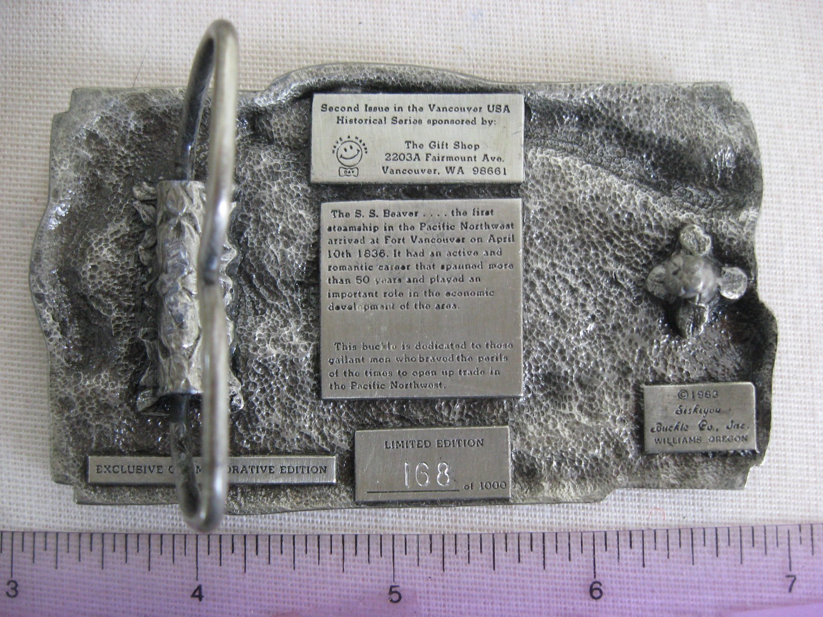 1983 Siskiyou Belt Buckle Vancouver Washington 168/1000 Commemorative