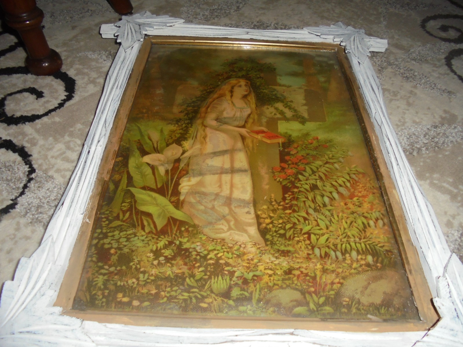 VERY RARE Antique Framed 1878 Victorian Woman! W/ Bible Geo Stinson Lithograph