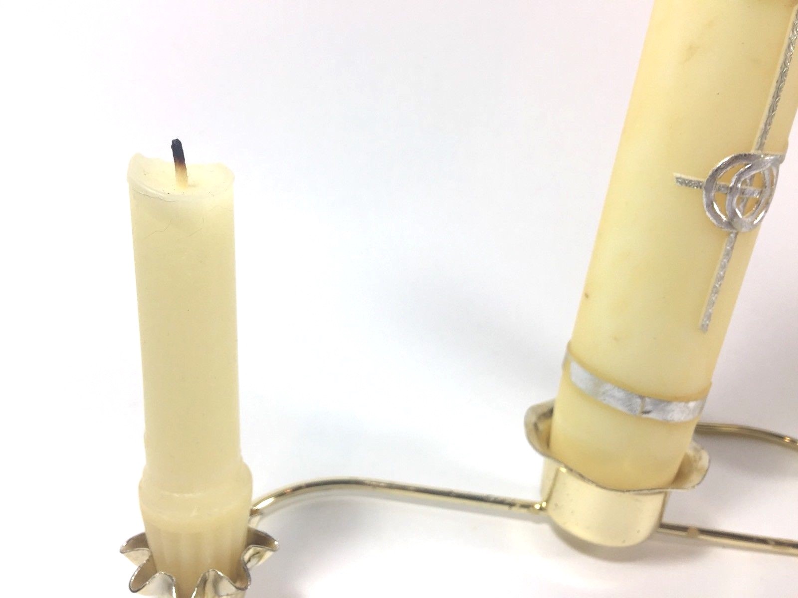 Vintage 4 Piece Wedding Marriage Ceremony Candle Set Unity Cross Rings - Used